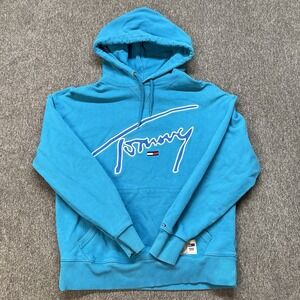 Tommy Jeans Pullover Hoodie Men's Medium Blue Embroidered Logo Casual Preppy